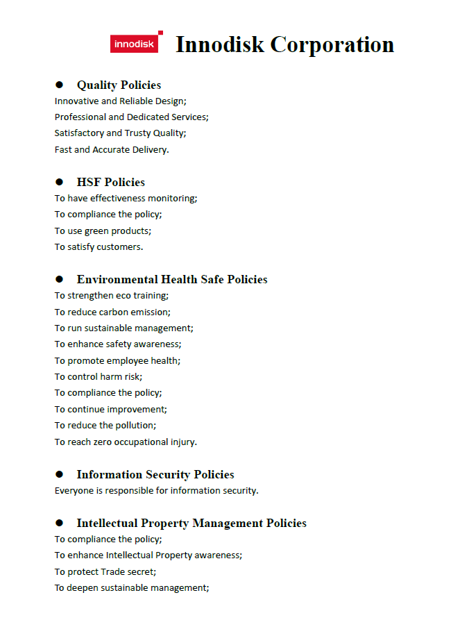 Innodisk Policies
