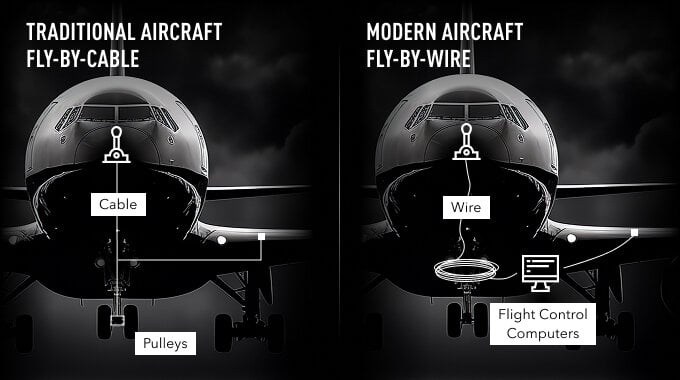 traditional-aircraft-fly-by-cable-vs-modern-aircraft-fly-by-wire